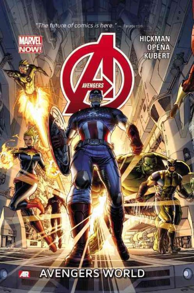 Avengers. Vol. 1, Avengers world / writer, Jonathan Hickman ; artists, Jerome Ope©ła (issues 1-3) & Adam Kubert (issues 4-6) ; color artists, Dean White with Justin Ponser, Morry Hollowell, Frank Martin & Richard Isanove (issues 1-3), Frank D'Armata (issue 4), and Frank Martin (issues 5-6) ; letterer, VC's Cory Petit ; cover art, Dustin Weaver & Justin Ponser ; assistant editor, Jake Thomas ; editors, Tom Brevoort with Lauren Sankovitch.